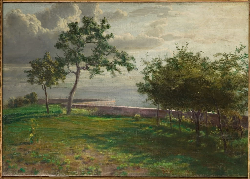 Vista con alberi e un muretto - Unipol Collection, Modena
